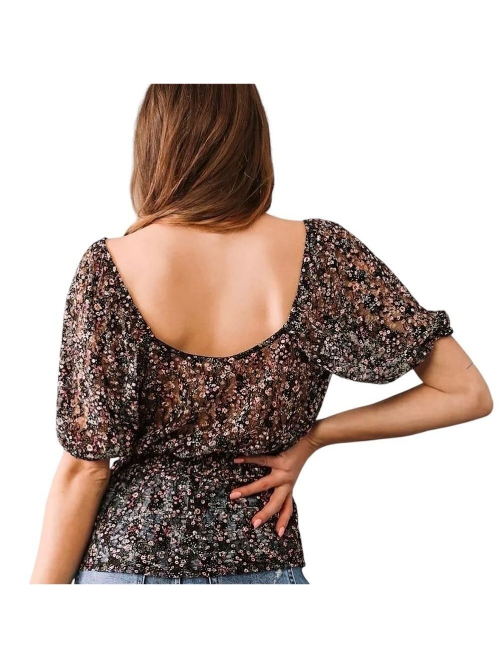 Willow Root Mesh Off Shoulder Peplum Top Small - Picture 4 of 7